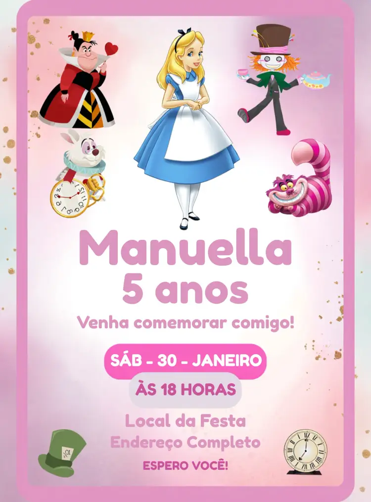 Convite Covnite De Alice No Pais Das Maravilhas Infantil