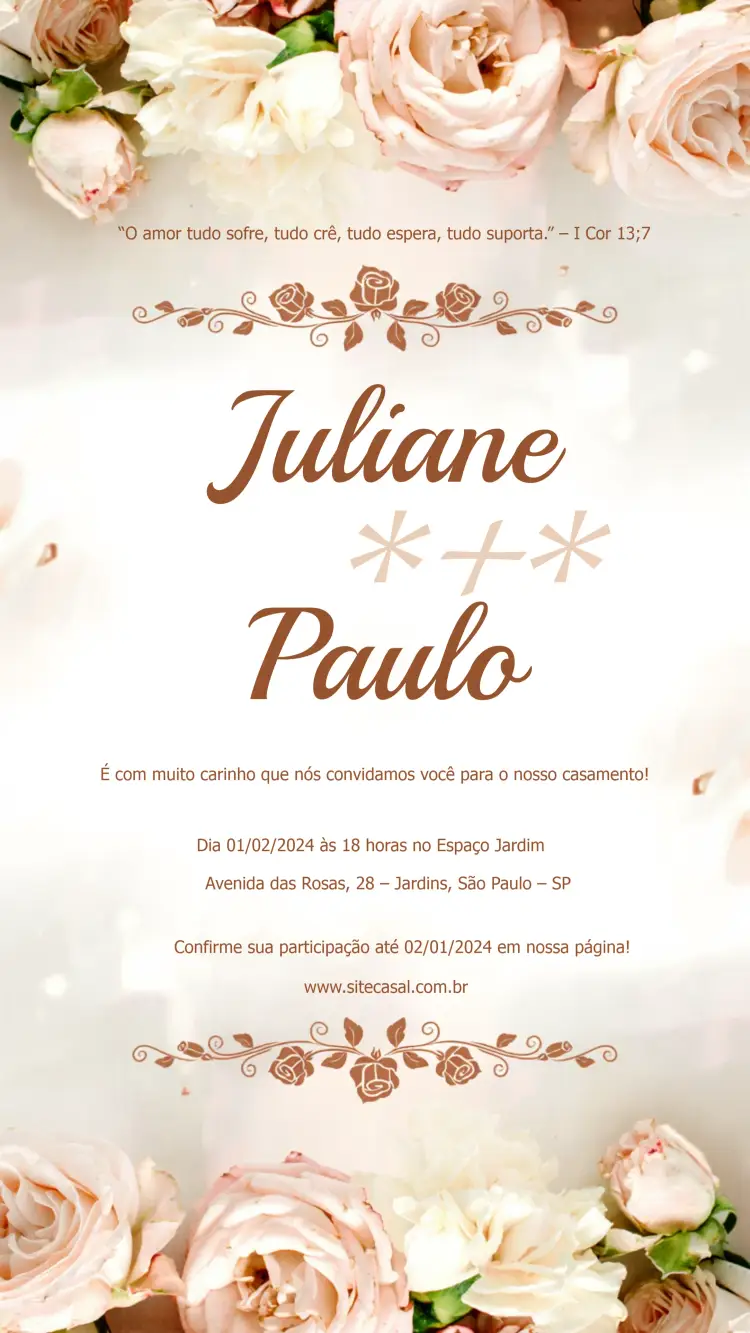 Convite Covnite De Casamento Floral Bege editável e personalizável