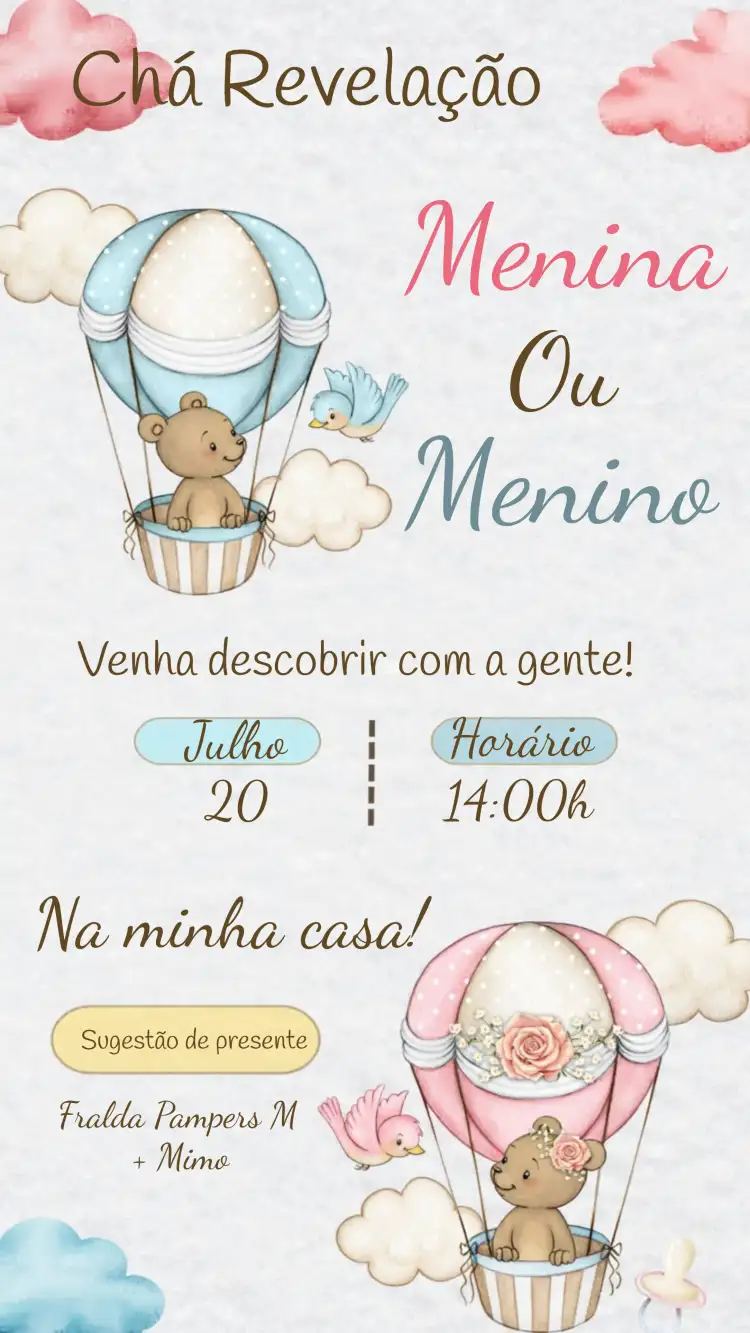 Covnite De Chá Revelação Ursinhos Baloeiros Menino