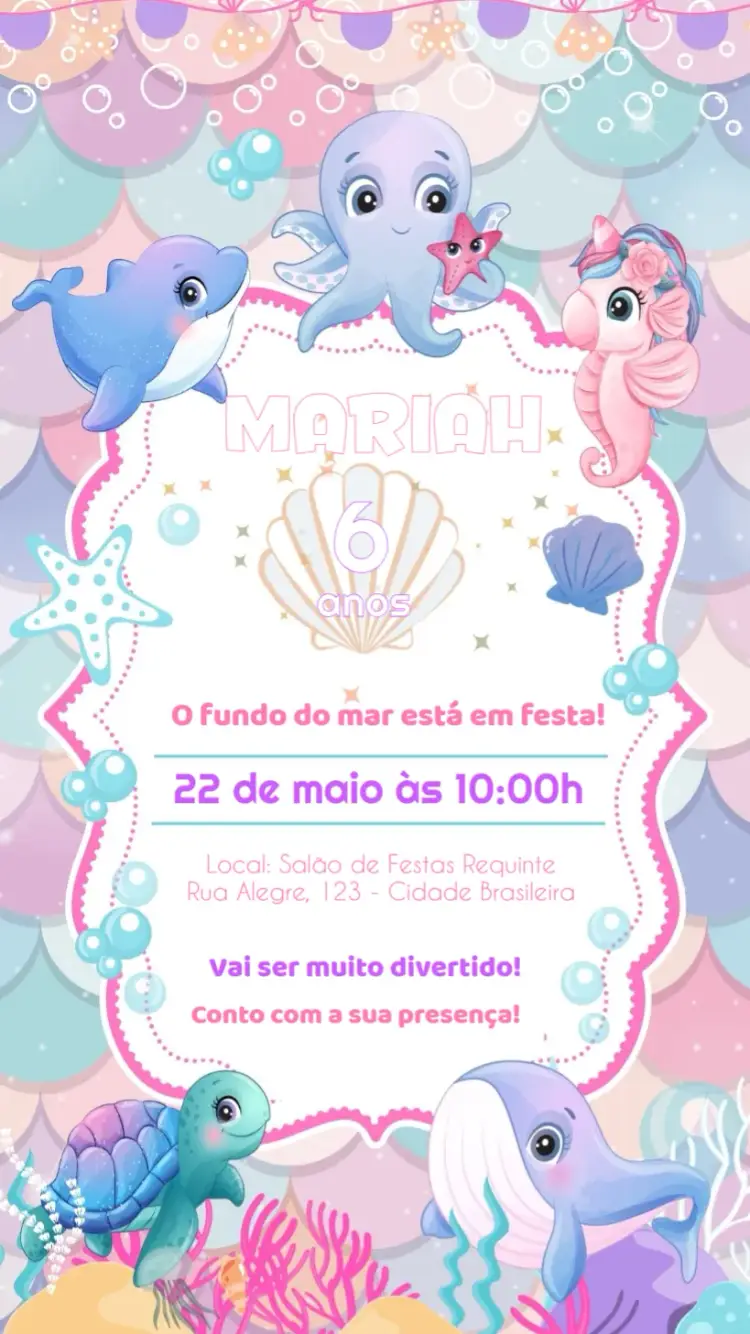 Convite Covnite Fundo Mar Lilás
