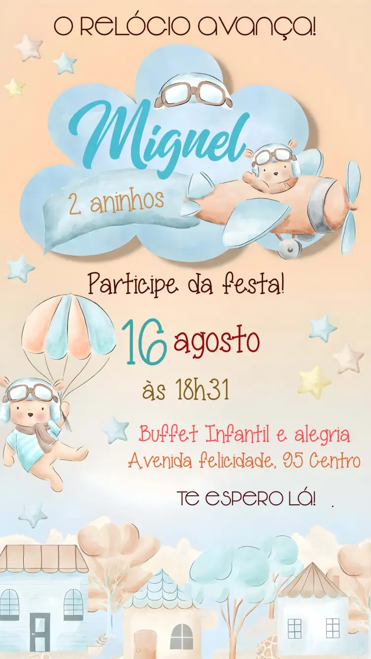 Convite Covnite O Tempo Voa Infantil