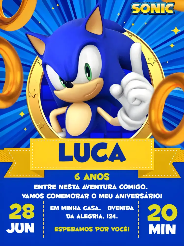 Convite Covnite Sonic Jogo