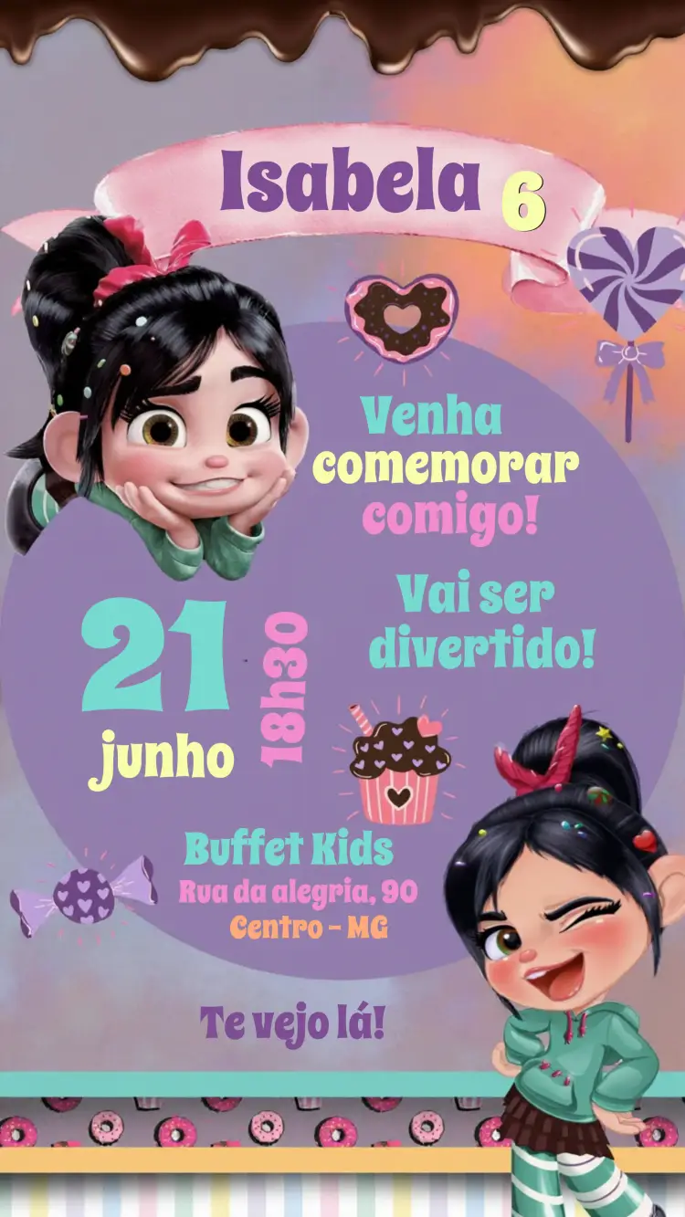 Convite Covnite Vanellope Von Schweetz Doces
