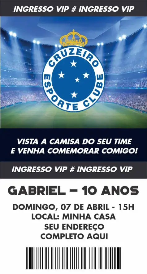 Convite Cruzeiro ingresso