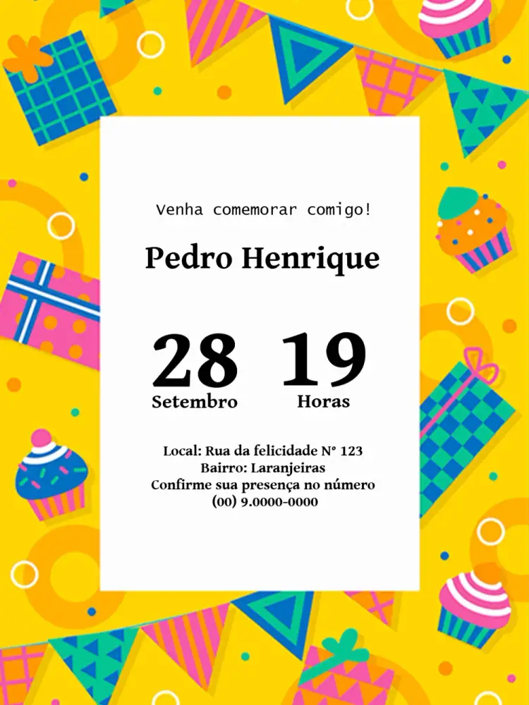 Convite Cupcakes Amarelo