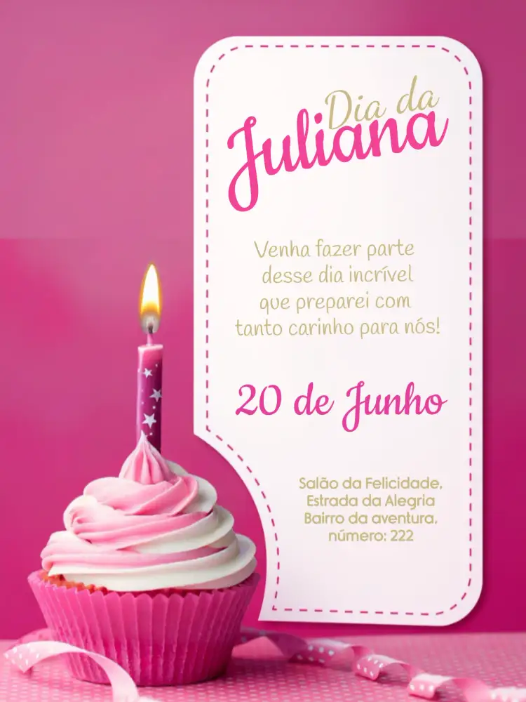 Convite Cupcakes Rosa – tema Mais pesquisados feminino, delicado, alegre, colorido, moderno
