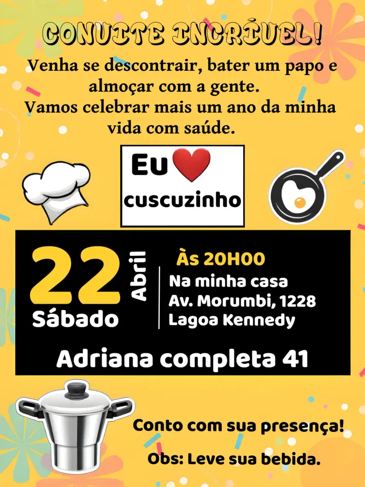 Convite Cuscuz Amarelo