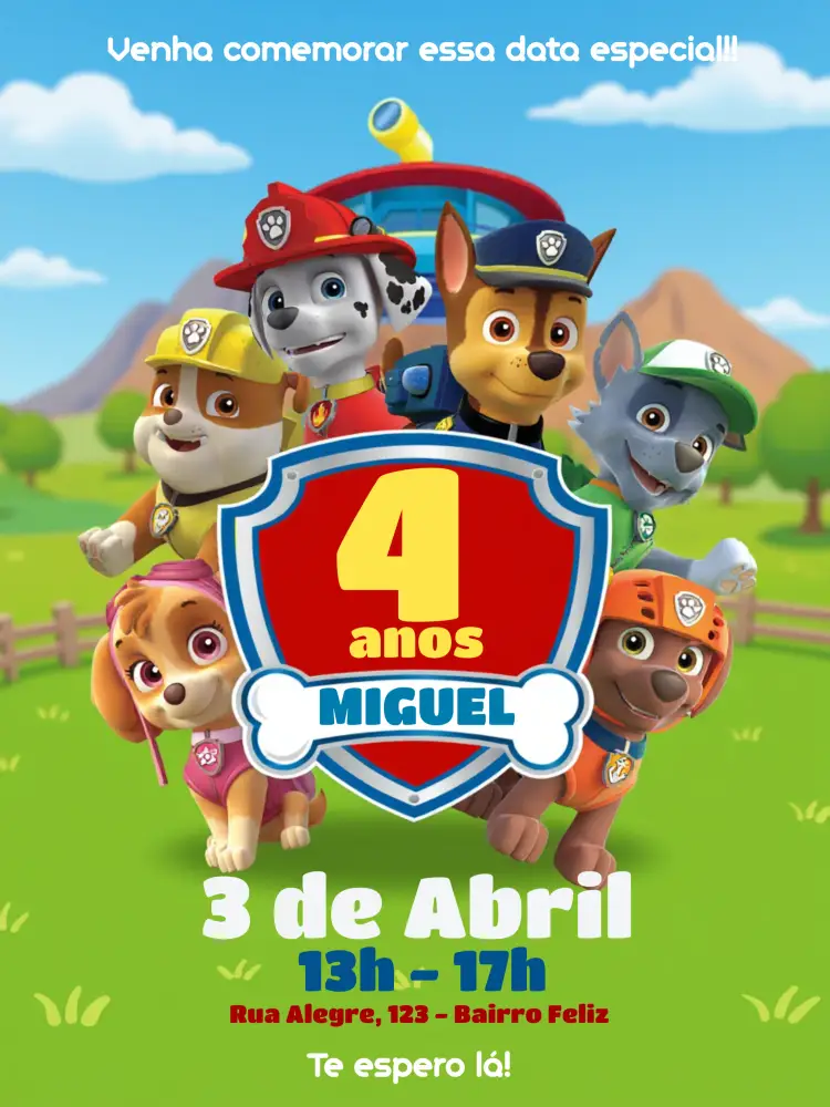 Convite Da Patrulha Canina Azul