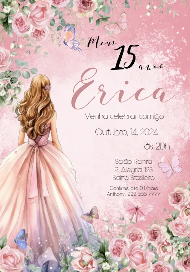Convite De 15 Anos Floral Flores