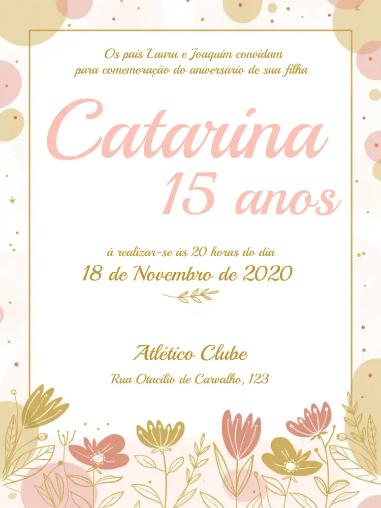 Convite De 15 Anos Floral - Minimalista Rosa Flores – tema 15 anos floral, minimalista, rosa, elegante, delicado, feminino