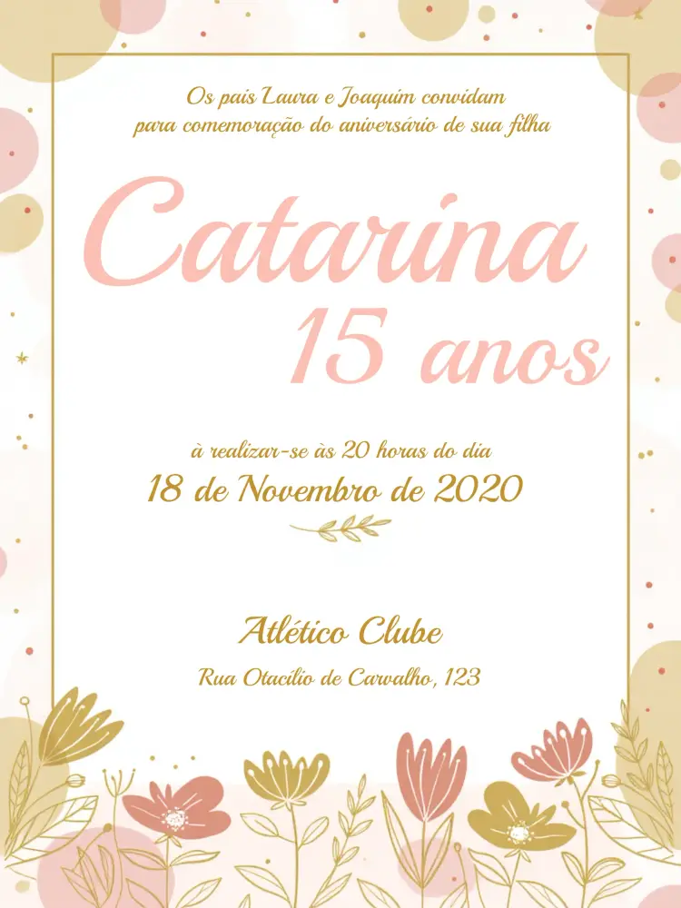 Convite De 15 Anos Floral - Minimalista Rosa Flores