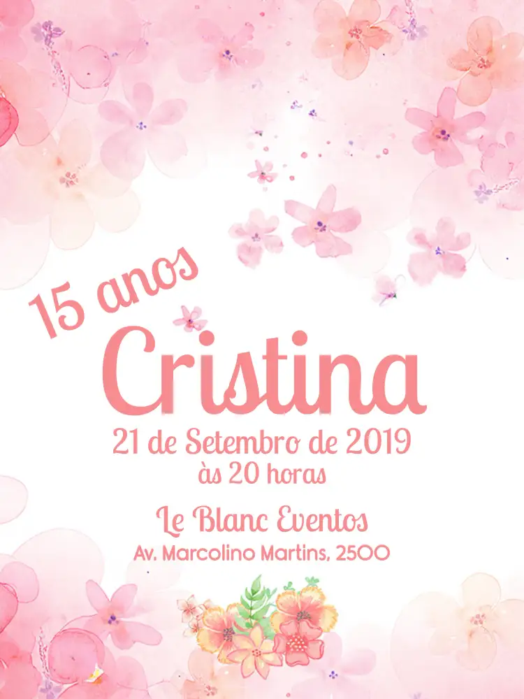 Convite De 15 Anos Floral - Rosa Branco – tema 15 anos floral, romântico, elegante, moderno, delicado