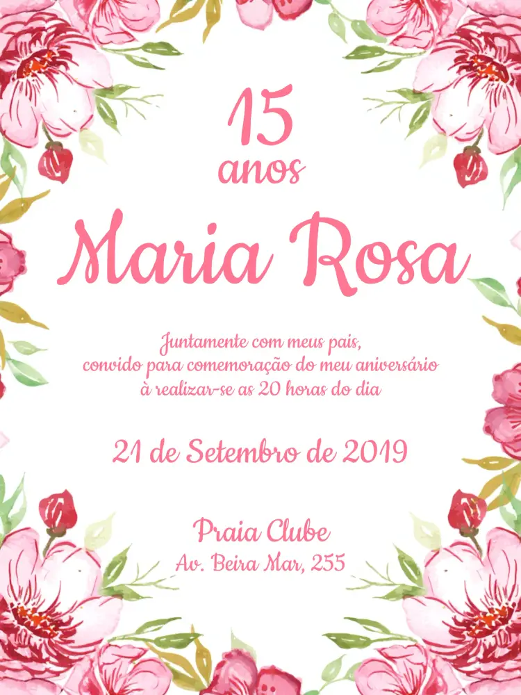 Convite De 15 Anos Floral - Rosa Menina