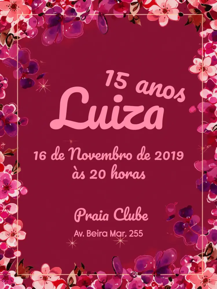 Convite De 15 Anos Florido - Azul Marinho E Rosa Floral