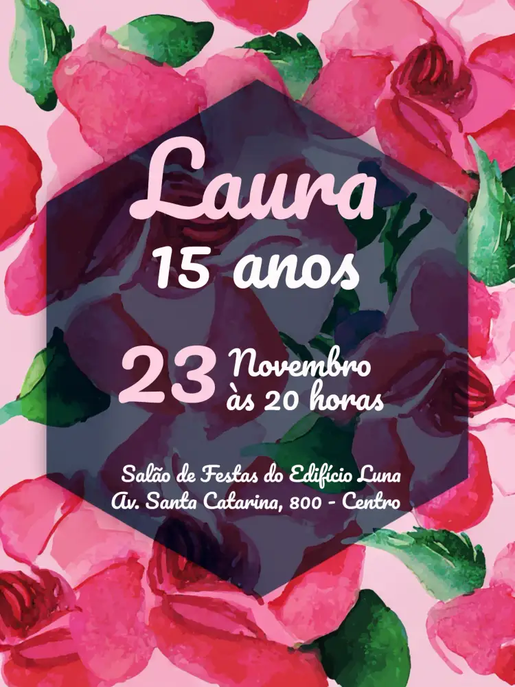 Convite De 15 Anos Florido Tropical Comemoração – tema 15 anos floral, tropical, aquarela, elegante, clássico, moderno