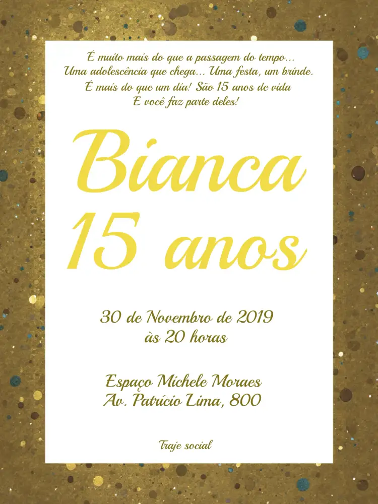Convite De 15 Anos Luxuoso Dourado Cool – tema 15 anos dourado, moderno, elegante, glitter, delicado, cool