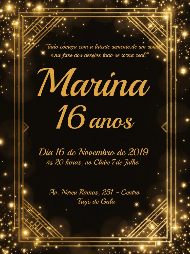Convite De 15 Anos Luxuoso Dourado Debutante – tema 15 anos dourado, preto, minimalista, moderno, elegante