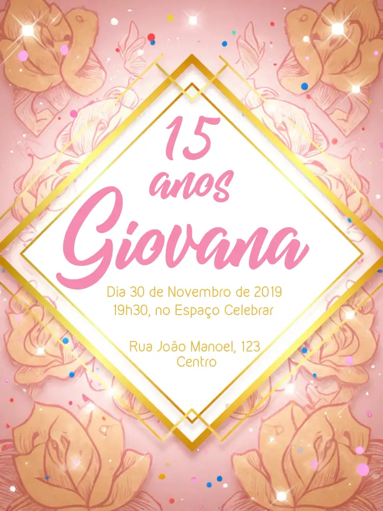 Convite De 15 Anos Reinado Provençal Clássico – tema 15 anos provençal, elegante, clássico, rosa, dourado, luxuoso
