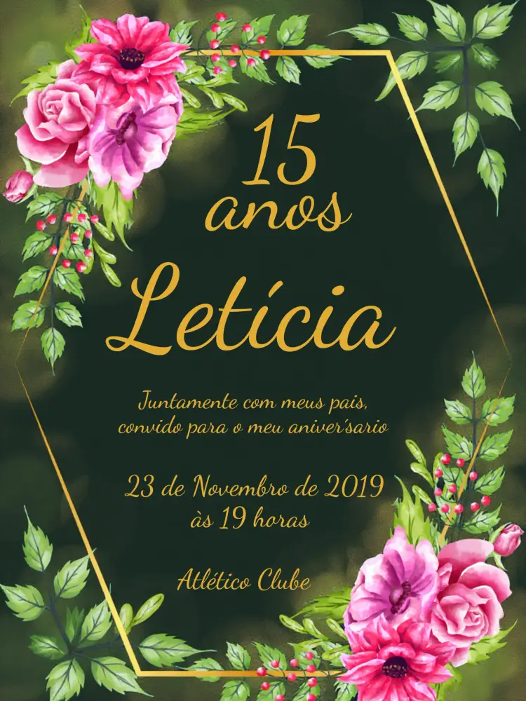 Convite De 15 Anos Romântico Moderno Chique