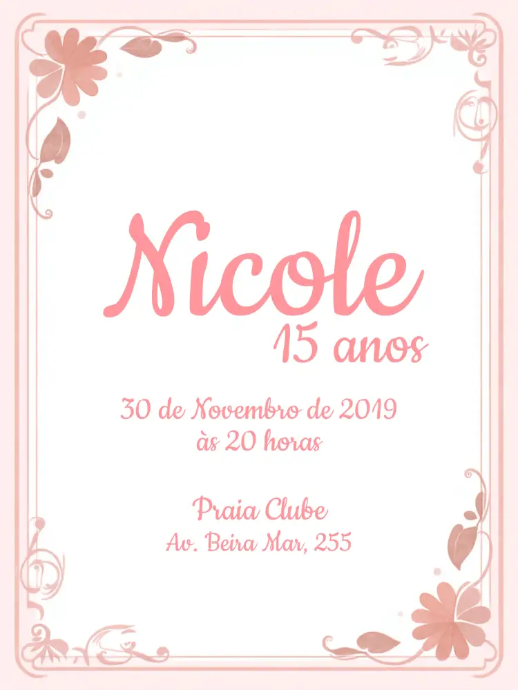 Convite De 15 Anos - Rosa E Branco Arabescos Menina – tema 15 anos rosa, branco, arabescos, elegante, feminino, clássico