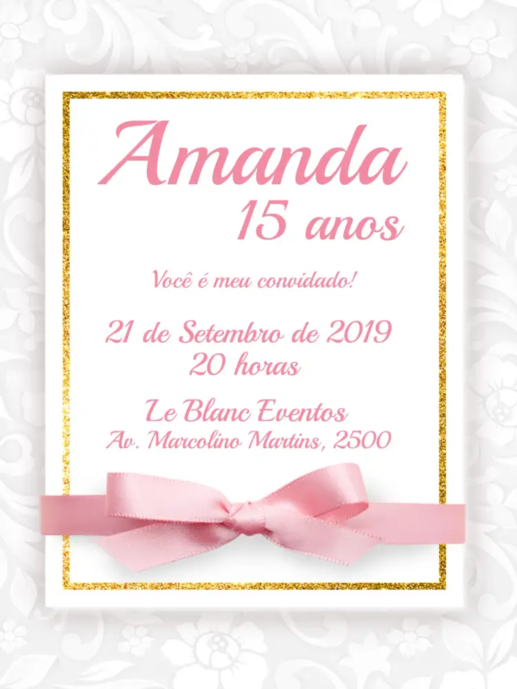 Convite De 15 Anos - Rosa E Dourado Glitter – tema 15 anos rosa, dourado, glitter, elegante, moderno, feminino