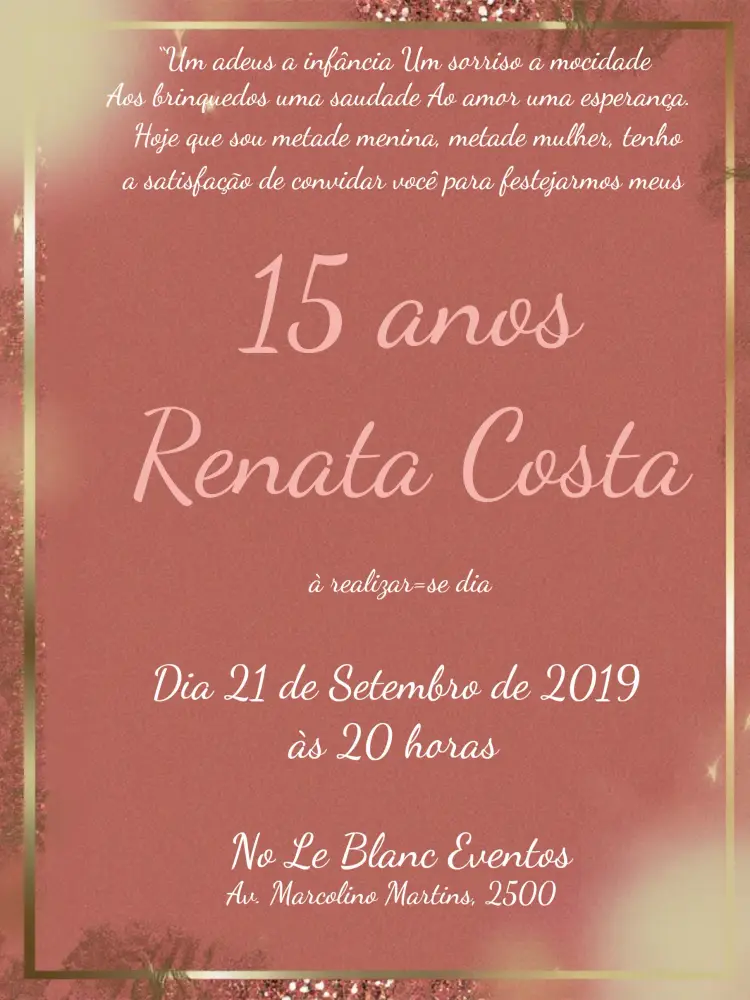 Convite De 15 Anos Rosê Gold Glitter