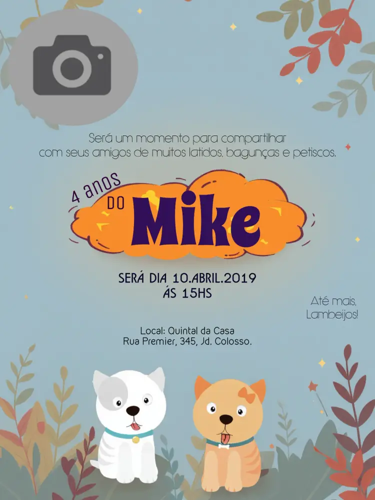 Convite De Cachorro Com Foto Animal
