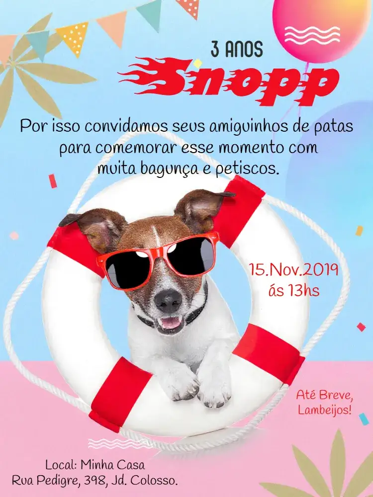 Convite De Cachorro Dog – tema Mais pesquisados vermelho vibrante, divertido, animais de estimação, ilustrações de cachorro, moderno, colorido