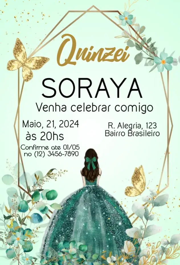 Convite Debutante 15 anos Floral Gold e Verde