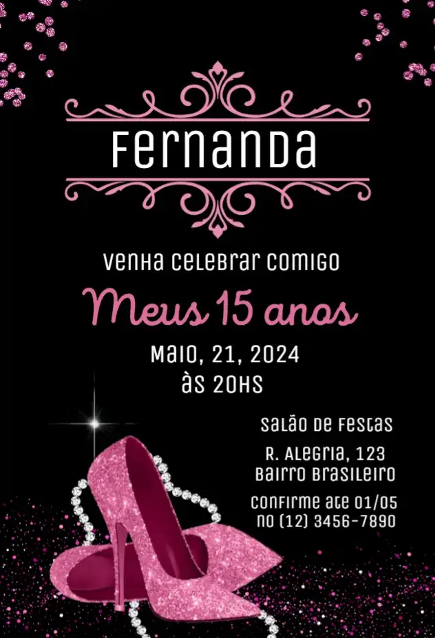 Convite Debutante 15 anos Sapato – tema 15 anos marmorizado, elegante, moderno, sofisticado, minimalista