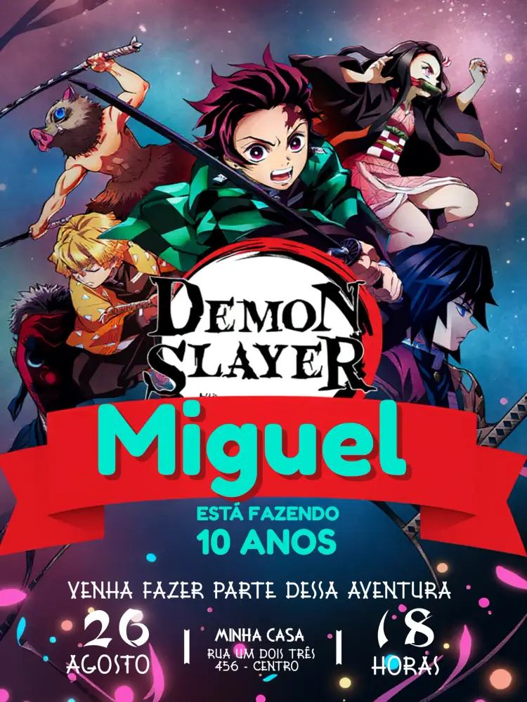 Convite Demon Slayer Colorido