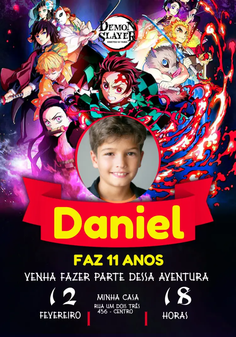 Convite Demon Slayer Com Foto Anime