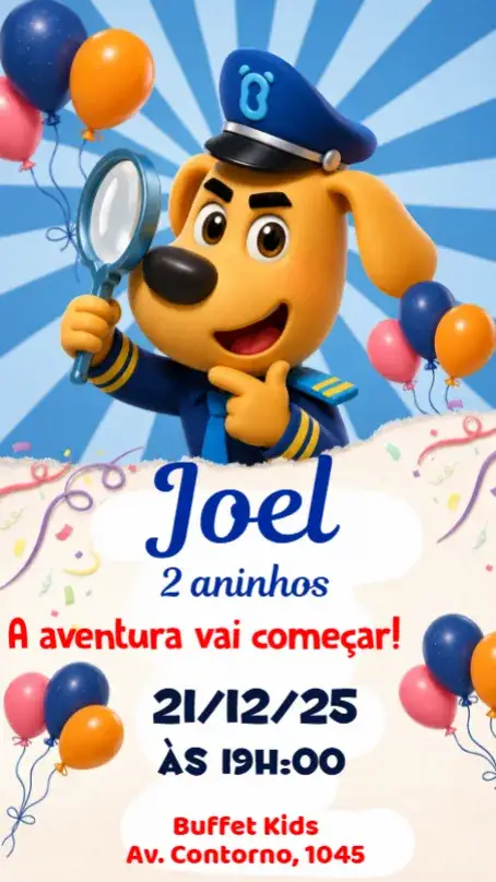 Convite Detetive Labrador – tema Aniversário Infantil detetive, cachorro, infantil, festivo