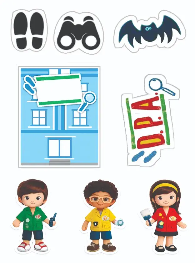 Convite Detetives do Prédio Azul – tema Topo de bolo colorido, divertido, infantil, moderno, temático