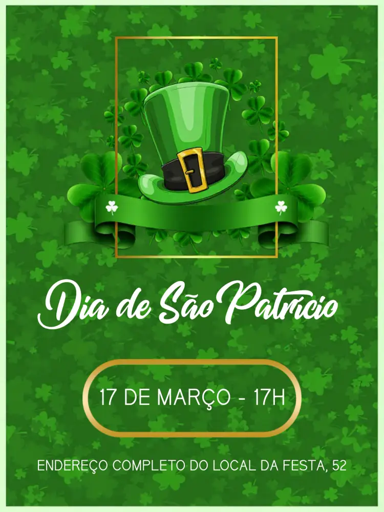 Convite Dia De São Patrício Amigos – tema Datas Comemorativas verde, irlandês, festivo, divertido, vibrante