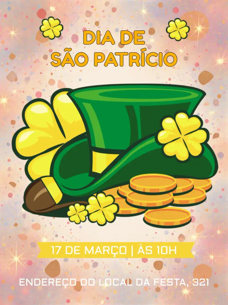 Convite Dia De São Patrício Amigos – tema Datas Comemorativas verde vibrante, elementos irlandeses, estilo festivo, design moderno, gráficos de cerveja, inspiração na tradição