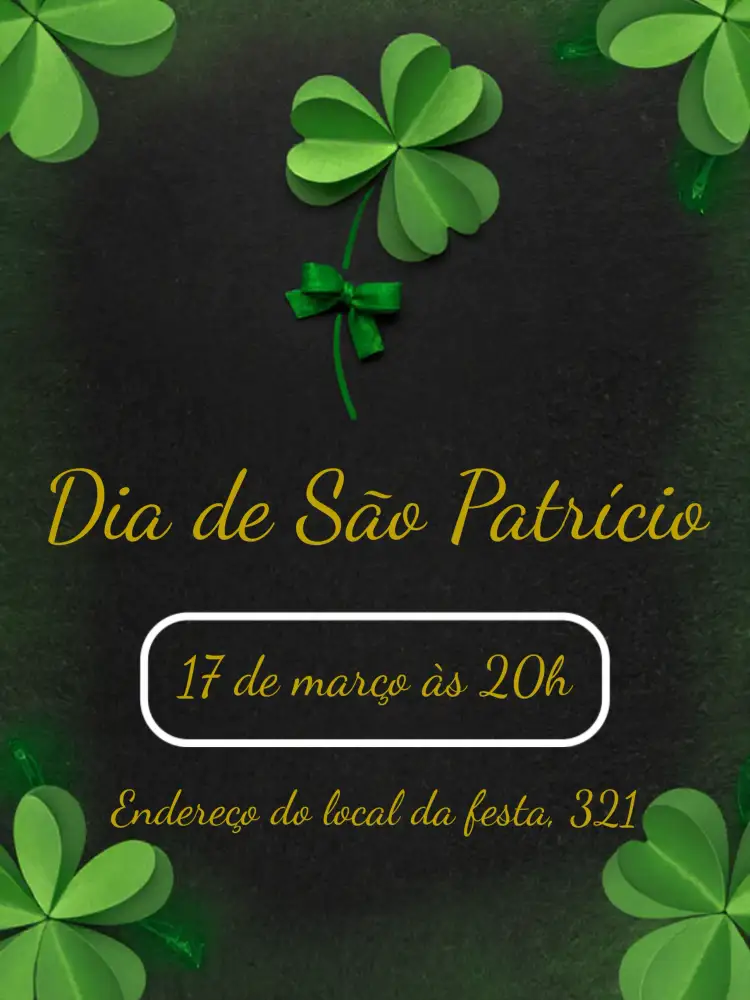 Convite Dia De São Patrício Celebração – tema Datas Comemorativas verde, irlandês, festivo, vintage, moderno, colorido