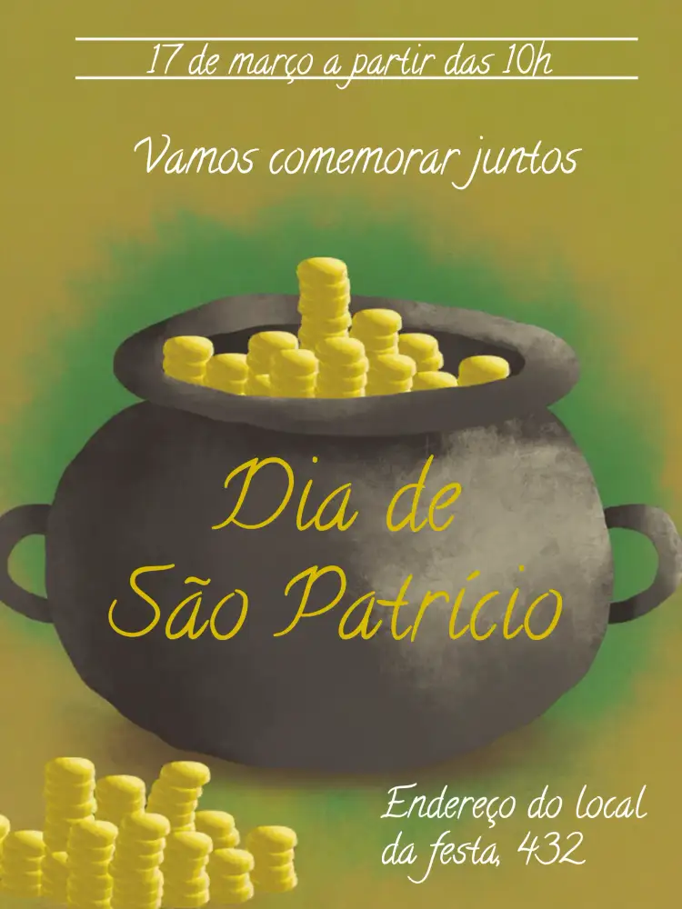 Convite Dia De São Patrício Comemoração – tema Datas Comemorativas verde, irlandês, vintage, festivo, moderno