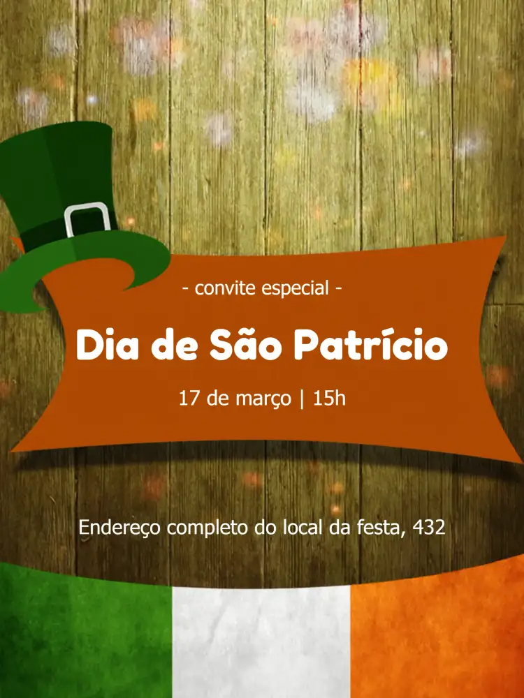 Convite Dia De São Patrício Day – tema Datas Comemorativas verde, irlandês, festivo, divertido, vibrante
