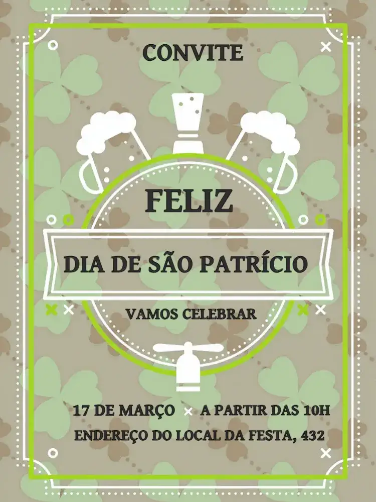 Convite Dia De São Patrício Day – tema Datas Comemorativas verde, vibrante, irlandês, festivo, divertido