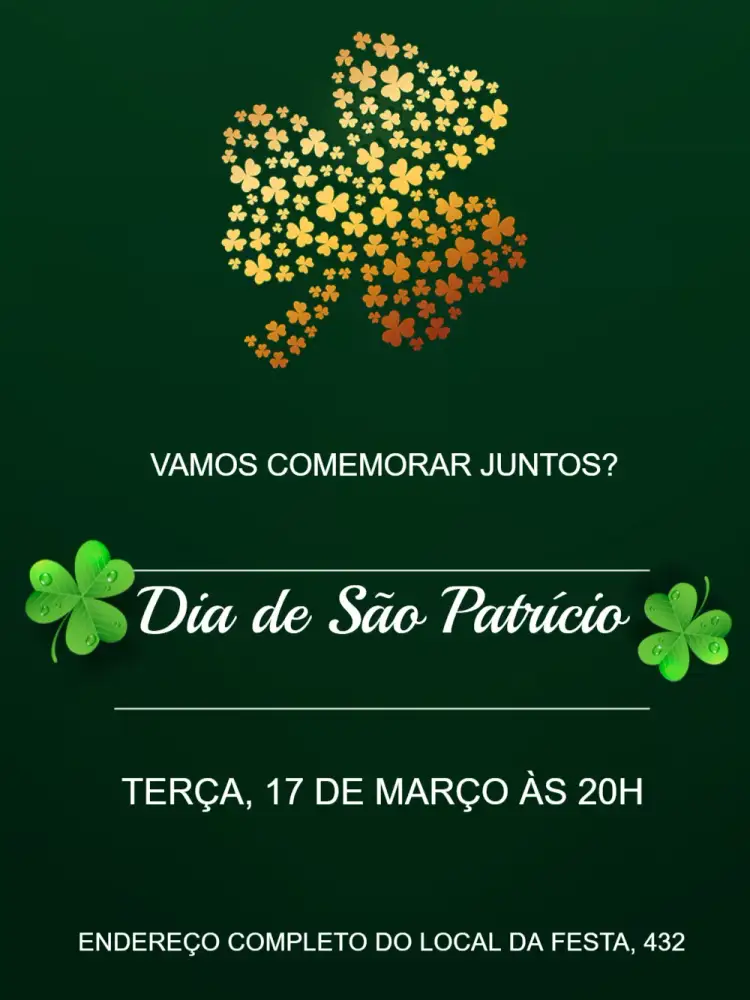 Convite Dia De São Patrício Friends – tema Datas Comemorativas verde, festivo, irlandês, alegre, colorido, moderno