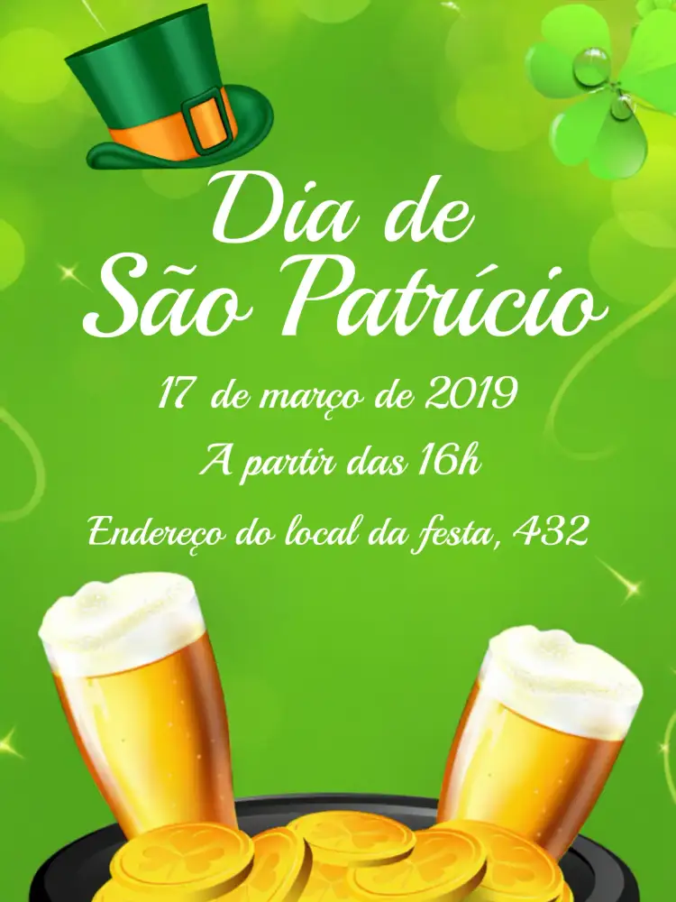 Convite Dia De São Patrício Verde – tema Datas Comemorativas verde, irlandês, festivo, vintage, colorido