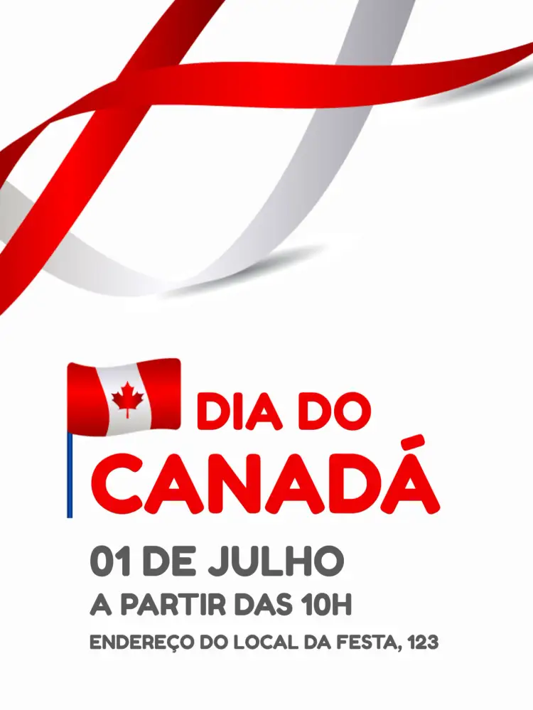 Convite Dia Do Canada Canadá – tema Datas Comemorativas vermelho e branco, minimalista, moderno, elementos naturais, canadense