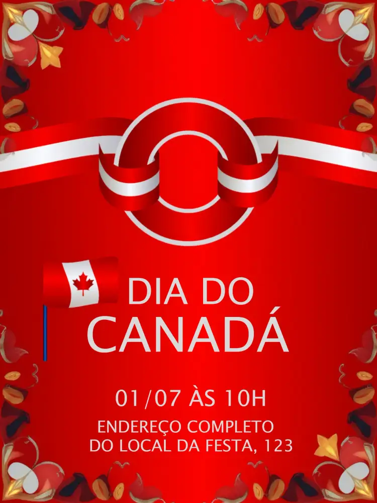 Convite Dia Do Canadá Canadense – tema Datas Comemorativas moderno, vibrante, temático, colorido, festivo