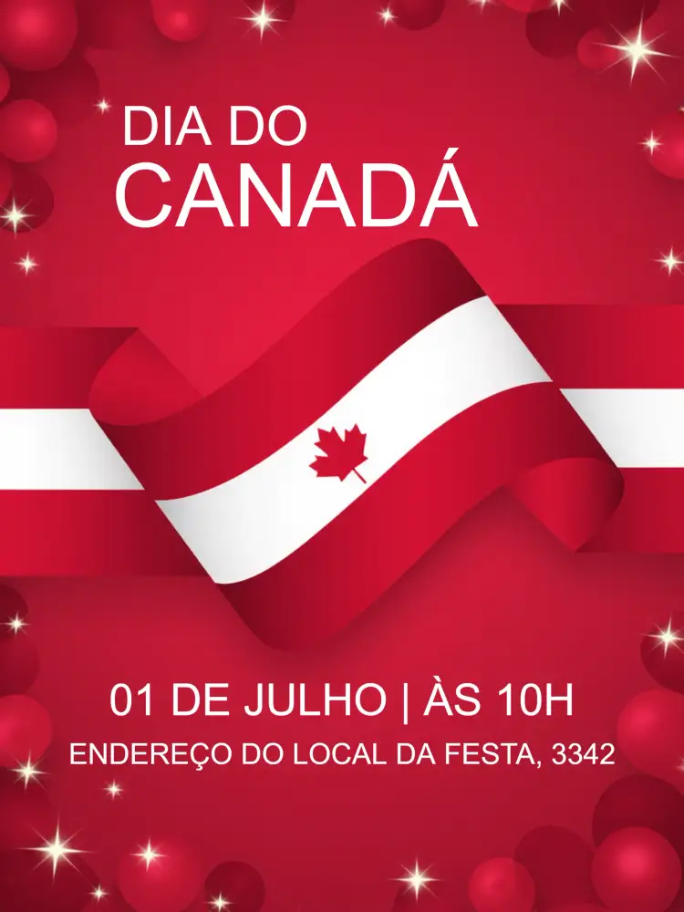 Convite Dia Do Canadá Canadense – tema Datas Comemorativas vermelho e branco, minimalista, moderno, inspirado na natureza, vintage, gráficos de folhas de bordo