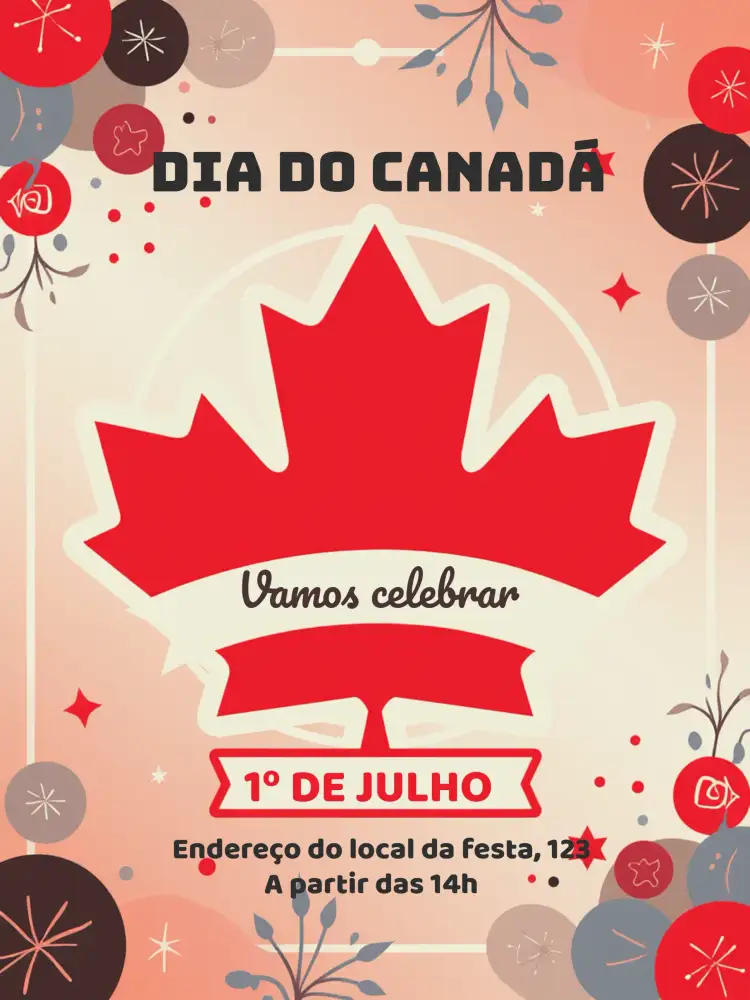 Convite Dia Do Canadá Festa – tema Datas Comemorativas vermelho e branco, minimalista, moderno, festivo, gráfico com folhas de bordo