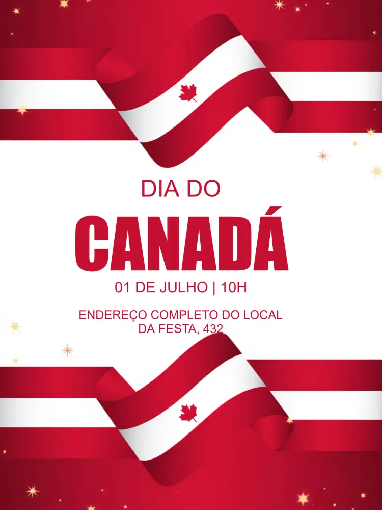 Convite Dia Do Canadá Festa – tema Datas Comemorativas vermelho e branco, minimalista, moderno, temático, gráfico, vibrante