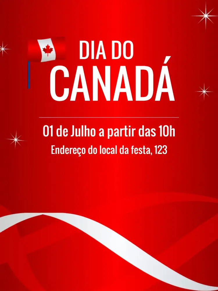 Convite Dia Do Canadá Internacional – tema Datas Comemorativas vibrante, moderno, minimalista, colorido, inspirado na natureza, elegante