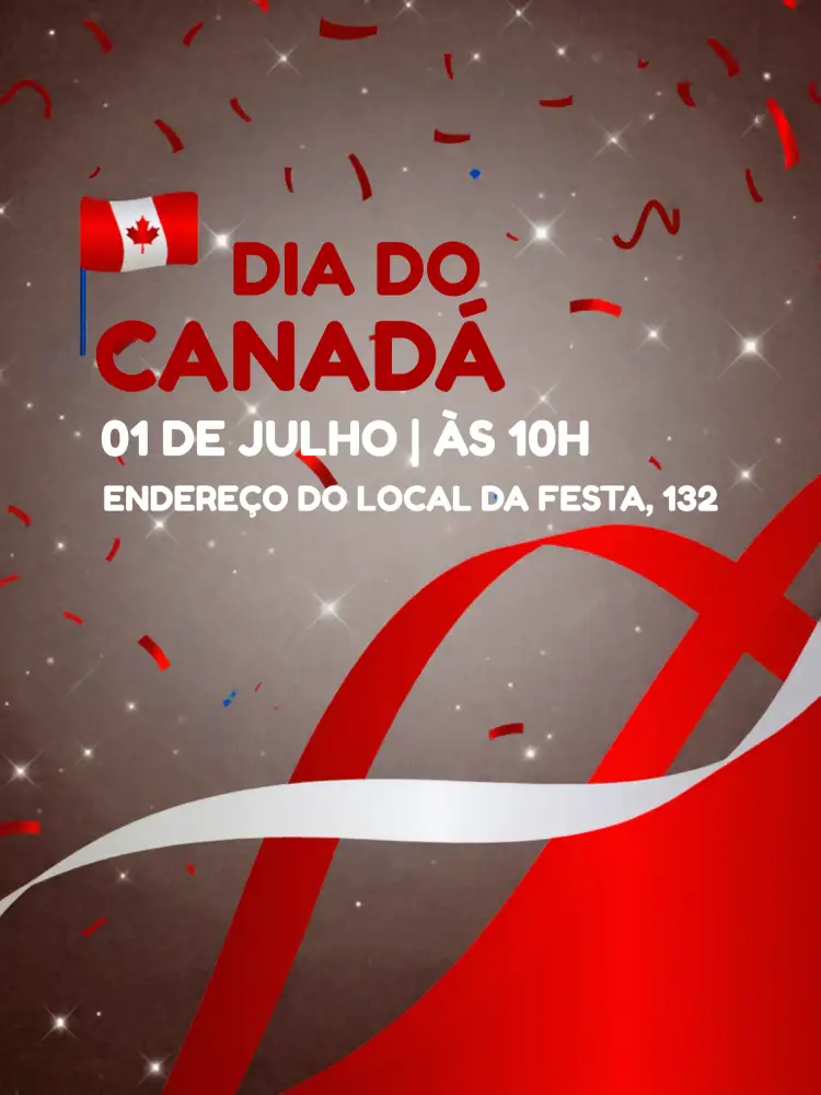 Convite Dia Do Canadá Internacional – tema Datas Comemorativas vermelho e branco, patriótico, moderno, minimalista, alegre, festivo