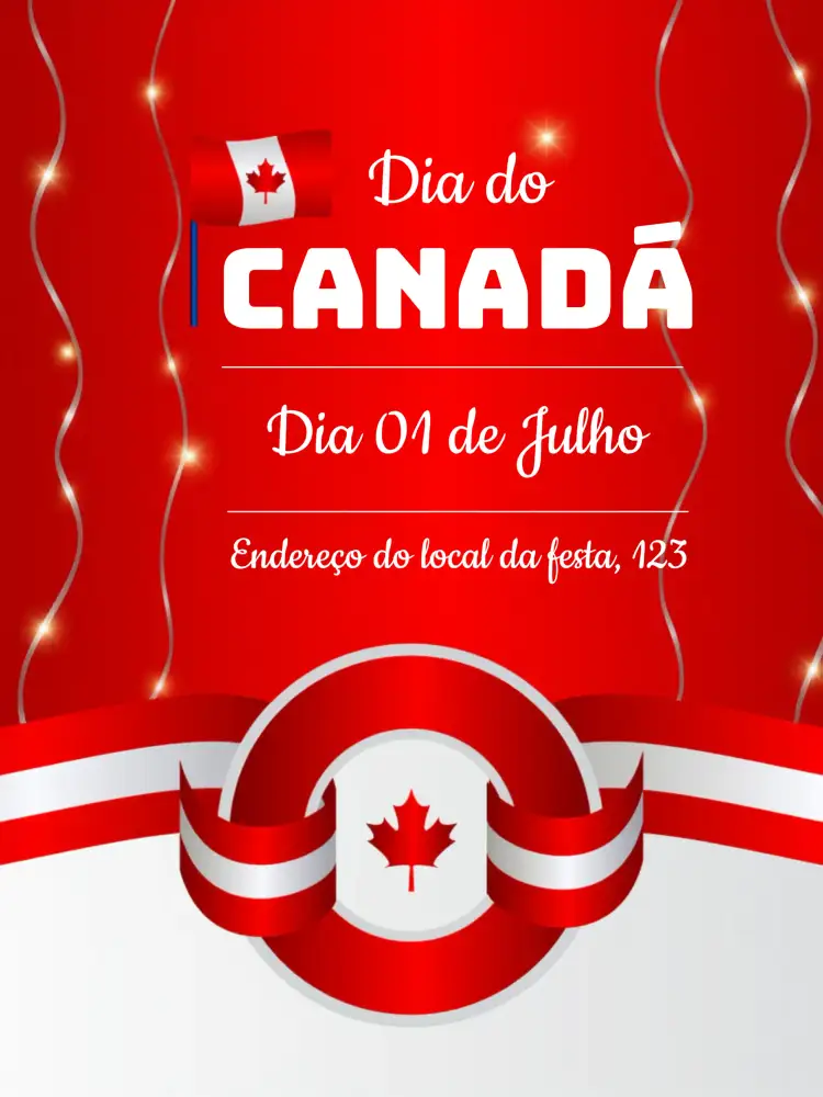 Convite Dia Do Canada Pátria – tema Datas Comemorativas canadense, vibrante, moderno, colorido, festivo, minimalista